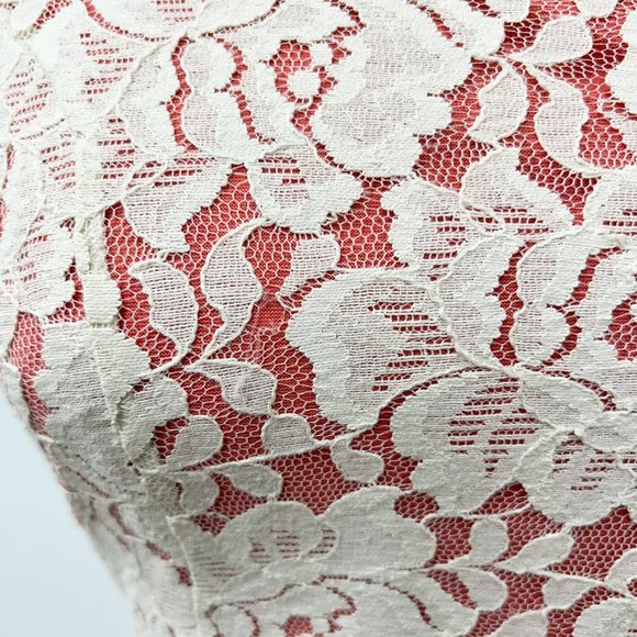 Lauren Conrad Cream Lace Over Coral Spring Dress, LC Dress Floral Cream Overlay - Picture 4 of 5